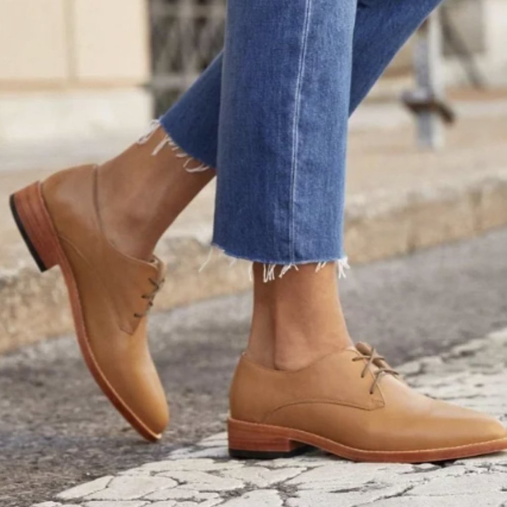 $328 Frye Grace Oxford Cognac Brown Real Leather Lace Up Casual Comfy Daily Flat - Picture 7 of 16